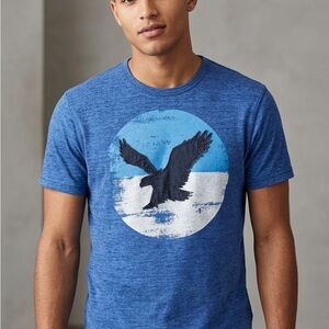 American Eagle Men's Blue Marled Knit Graphic T-Shirt Eagle Logo Size Large
